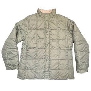 LL Bean Women's Light Green Ivory Reversible Quilted Down‎ Puffer Jacket Size M